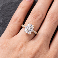 Nouvelle conception de bague de fiançailles en diamant synthétique taille radiant, certifiée IGI, en or jaune 14 carats avec pavé, bijoux fins pour femmes