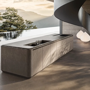 Meubles de cuisine en bois de style européen moderne, fabriqués sur mesure par JY Project Vietnam, en mélamine MDF, modulaires, RTA, faciles à nettoyer, avec éléments métalliques. - Product Image 3