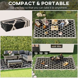 Tappeto Reversibile 9x18 per Patio RV - Tappetino in Paglia Sintetica Nero/Beige per Campeggio e Picnic all'Aperto - Product Image 4
