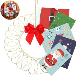 15 Inch Gold Spiral Metal Card Wreath <b>Holder</b> Set Christmas Card <b>Holder</b> Red <b>Bow</b> for Xmas Greeting Card Christmas Garlands Wreaths - Product Image 2