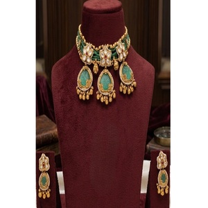 Luxury Premium Quality Gold Plated Heritage Rajwadhi Moissanite Necklace & Earrings Set For Wedding Wear Collection - Product Image 2