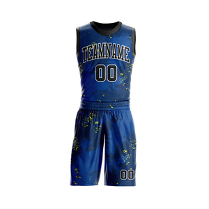 Custom Sublimated Basketball Uniform Sets Blue Yellow Print Moisture Wicking 100% Polyester Unisex <b>Athletic</b> Wear Sleeveless Kits - Product Image 2