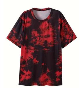 Men's <b>Tie</b>-Dye O-Neck Short Sleeve <b>Knitted</b> Casual Regular Fit Patterned Style Quick Dry 180g T-Shirt - Product Image 2