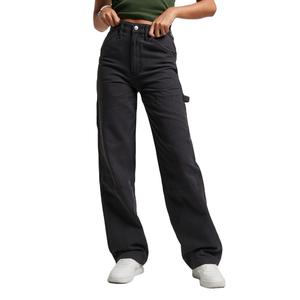 Jeans amples pour femmes de qualité supérieure personnalisables, col montant, denim délavé, prix abordable, exportés, longueur complète, style décontracté - Product Image 1