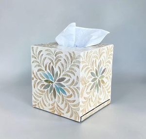 Caja de pañuelos de bambú hecha a mano con mosaico floral cuadrado, decoración moderna y contemporánea para el hogar - Product Image 6