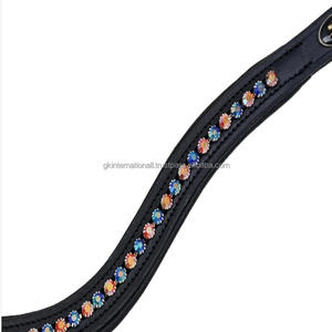 Banda de ceja de caballo acolchada de canal vacío de cuero inglés negro de lujo con incrustaciones de cristales multicolores banda de CEJA ostentosa de cristal Diamante - Product Image 5