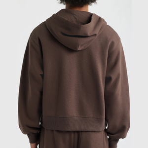 Sweat à capuche zippé personnalisé marron épais et surdimensionné en molleton 100 % coton avec logo frontal et épaules tombantes pour l'hiver - Product Image 2