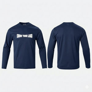 Camiseta personalizada azul marino para hombre, lisa, transpirable, de secado rápido, cuello redondo, poliéster, manga larga, corte ajustado, venta al por mayor. - Product Image 1