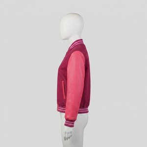 Veste de baseball pour homme REDDITO SPORTS, manches en laine, couleur unie rose beige, col rabattu, fermeture à boutons en corne, décontractée - Product Image 2