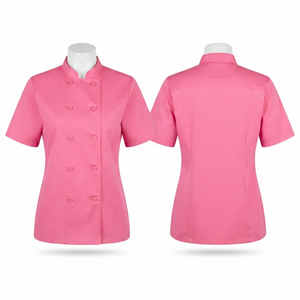เสื้อเชฟแบบยูนิเซ็กซ์ ผ้าทวิลโพลีคอตตอน 240 GSM พิมพ์ลายสกรีนสีส้ม แขนสั้น กระดุมสองแถว สำหรับร้านอาหารและบาร์ - Product Image 4