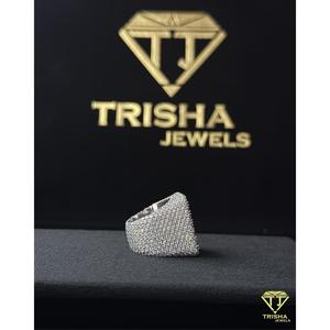 Hip Hop Style Iced <b>Square</b> Ring with VVS Moissanite Diamonds Luxury Bling Jewelry Piece by Trisha Jewels - Product Image 2
