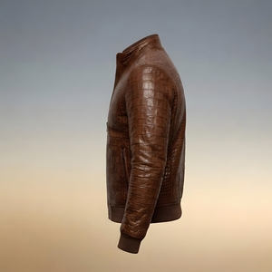 Chaqueta de Cuero de Piel de Oveja de Alta Calidad con Grabado de Cocodrilo para Hombre, Hecha a Mano, Estilo Urbano, Personalización de Piel de Cocodrilo - Product Image 4