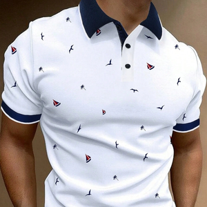 Camisa Casual de Verano para Hombre con Estampado de Aves, Ribete en Contraste, Bolsillos y Tela Antiarrugas - Product Image 5