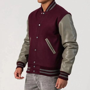 Nouvelle veste varsity en toile personnalisée avec patchwork en laine sherpa, col montant, logo sur le devant, veste varsity d'hiver pour hommes - Product Image 3