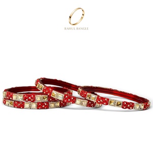 Fine Finish Kashmiri Bridal <b>Red</b> Glass Bangles Trendy Zirconia Gold Plated Wedding Festive Wear Wholesale Price - Product Image 4