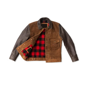 <b>Men's</b> Brown Leather <b>Jacket</b> Moto Biker Style Turn-down Collar Zipper Closure Regular Fit Autumn Wear Solid Color <b>Suede</b> Back - Product Image 2