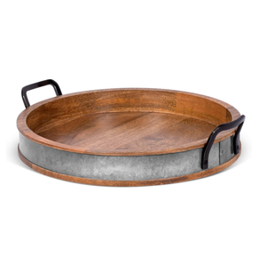 Bandeja Redonda de Madera para Servir con Asas Metálicas, Bandeja Decorativa para Servir Café, Té y Desayuno para Uso en el Hogar y Hoteles - Product Image 1