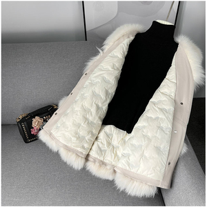 Veste d'hiver élégante pour femme en fausse fourrure avec col en peau de mouton, manches longues, coupe-vent, séchage rapide, couleur unie, extérieur en similicuir - Product Image 4