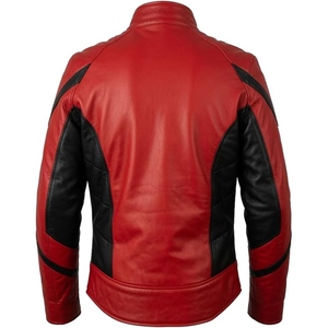 Blouson de motard en cuir rouge et noir personnalisé, blouson de course moto avec motif araignée embossé, col montant, fermeture éclair, streetwear OEM - Product Image 3