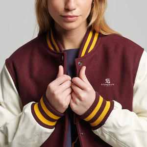Winter <b>Womens</b> Wool Varsity Jacket Custom Logo Leather Sleeves College Baseball Letterman Embroidery <b>Coat</b> 2026 - Product Image 2