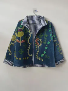 Veste vintage en velours Suzani réversible, tissée, 100% coton, col montant, brodée à la main, style bohème, motif floral - Product Image 3
