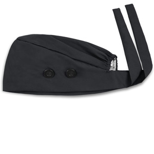 Drain Sports Black Polyester/Cotton Surgical <b>Cap</b> with Button and Tie Back for Unisex Hospital <b>Scrub</b> Uniforms - Product Image 1