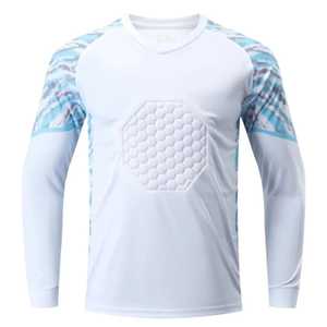 Camiseta de Portero de Fútbol Azul de Manga Larga para Hombre con Pecho Acolchado Hexagonal, Estampado Geométrico Sublimado, Cuello Redondo, Corte Atlético - Product Image 3