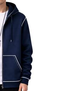 เสื้อฮู้ดซิปผู้ชายสีกรมท่าและฟ้า ตัดกันเป็นสองสี ผ้าฝ้ายฟลีซเนื้อนุ่ม สไตล์ลำลอง สตรีทแวร์ เสื้อแจ็คเก็ตฤดูหนาว ผลิตตามสั่งจากโรงงาน - Product Image 3