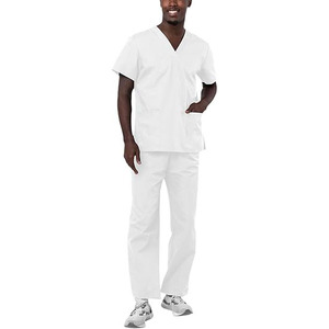 Unisex White <b>Scrub</b> Sets Cotton Polyester Woven Hospital Uniforms for Doctors Nurses Comfortable Fit Pants Included - Product Image 2