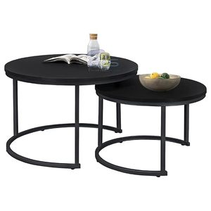 Handmade <b>Round</b> Nesting Coffee <b>Table</b> Set of 2 <b>Black</b> Metal Modern Living Room Accent <b>Tables</b> Space Saving <b>Side</b> <b>Tables</b> Contemporary - Product Image 4