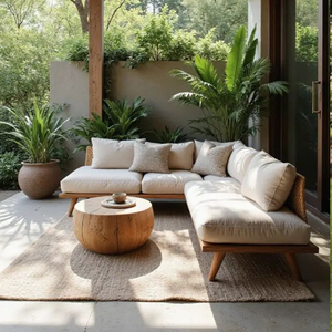 Ensemble de canapés d'extérieur en teck en forme de L de luxe, mobilier de salon sectionnel moderne pour jardin, villa, complexe hôtelier - Product Image 1