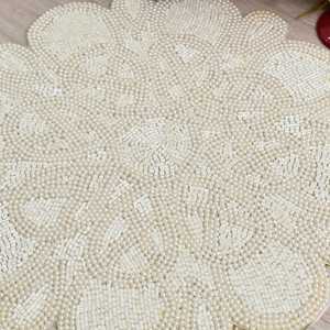 Set de table écologique en polyester et coton, motif lapin bohème, perles de rocaille brodées, diamètre 300 mm, accessoire de travail de perles DIY - Product Image 1