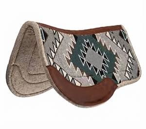 Tapis de selle western avec motif géométrique turquoise, doublure en polaire, extérieur en coton, rembourrage en laine, garniture en cuir marron pour l'équitation - Product Image 1