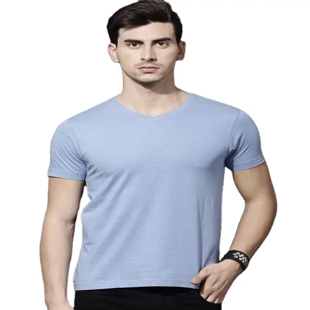 Wholesale Trendy Plain V Neck T-Shirts Men For 100% Cotton