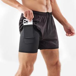 Shorts de sport 2-en-1 personnalisés pour hommes avec boucle porte-serviette, taille élastique, taille mi-haute, respirants, avec compression intérieure en maille unie – Vente en gros - Product Image 5