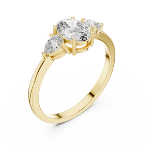 Bague de fiançailles en or jaune avec moissanite taille ovale et pierres latérales marquise, grappe florale, pour femme, bijoux personnalisés - Product Image 4