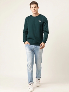 Sweat-shirt à col rond vert foncé pour homme, coupe classique, logo imprimé, pull décontracté, tricot d'automne, 100% coton - Product Image 1