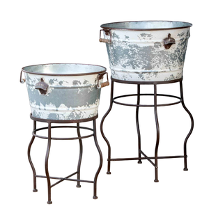 Cubo de hielo vintage de metal galvanizado de gran venta con soporte y asas para fiestas, utensilios de bar, enfriador de vino, cubo de cerveza - Product Image 1