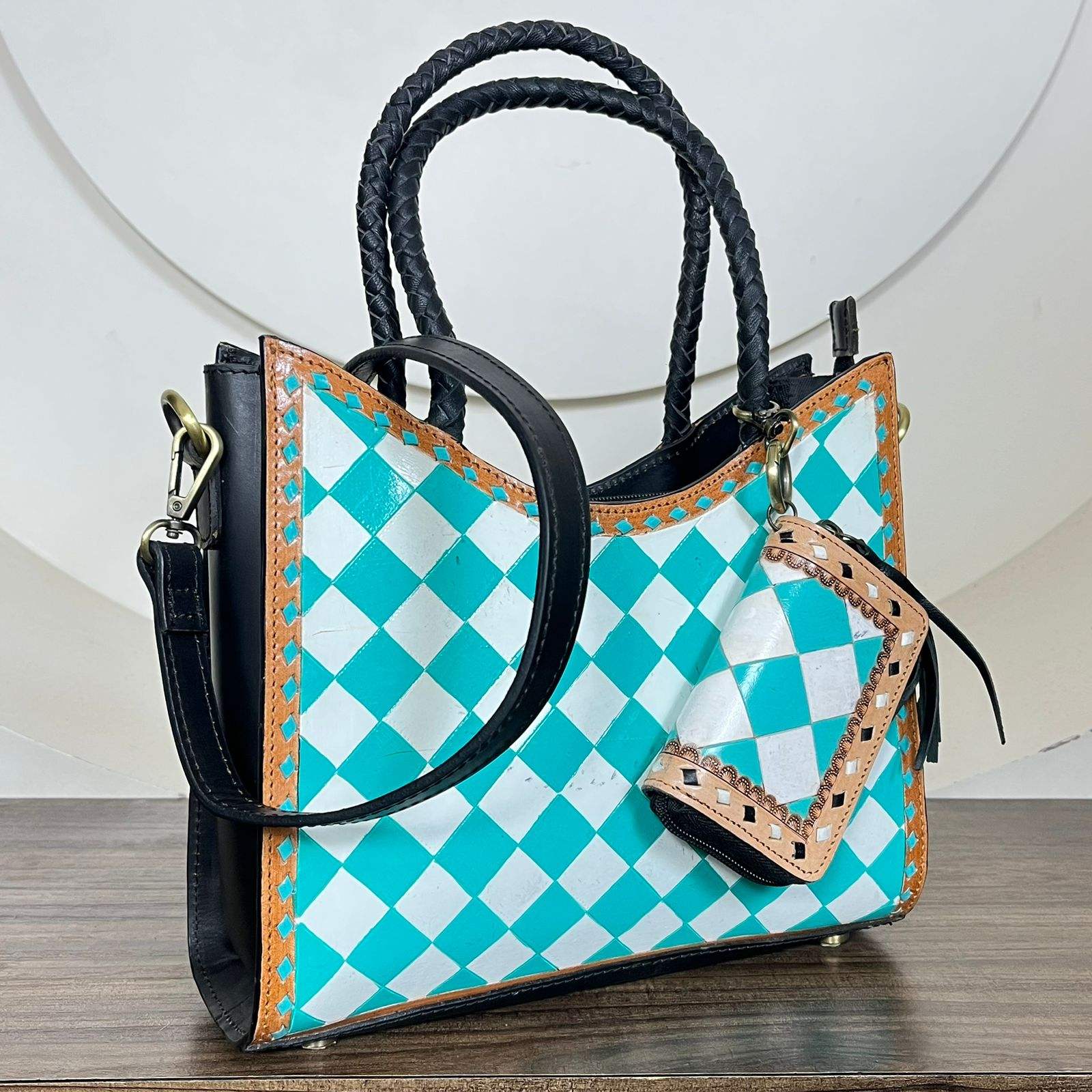 Turquoise & White Checkered