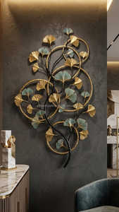 Grande Décoration Murale Circulaire Horizontale en Métal, Disque Côtelé Teal Blanc Doré, Sculpture Murale Circulaire pour Salon - Product Image 3