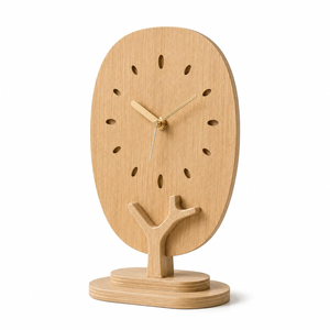 Reloj de Escritorio de Madera, Forma Ovalada, Base de Madera Natural, Movimiento de Cuarzo Silencioso, Diseño Minimalista, Reloj Decorativo de Mesa - Product Image 1