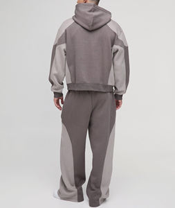 Ensemble décontracté haut de gamme en molleton de coton épais, respirant, pour l'hiver, grande taille, avec sweat à capuche oversize color block et pantalon de survêtement évasé - Product Image 5