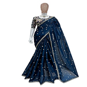 เสื้อบอลลีวู้ดสวยงามผ้าจอร์เจียส่าหรีงานปักลายผ้าไหม Bangalore ออกแบบสำหรับงานแต่งงาน - Product Image 1