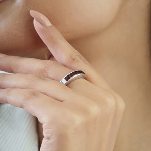 Elegant Design Princess Cut Natural <b>Garnet</b> Half Eternity Band 925 Sterling <b>Silver</b> Channel Set Gemstone Unisex <b>Ring</b> Jewelry - Product Image 2