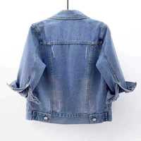 Veste en jean grande taille pour femme, col rabattu, courte, bleue, décontractée, vente en gros