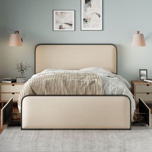 Modern Heavy Duty Metal <b>Bed</b> <b>Frame</b> <b>with</b> Curved Upholstered Headboard & Footboard 4 Storage <b>Drawers</b> <b>King</b> <b>Size</b> - Product Image 5