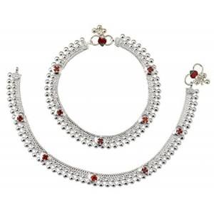 Tobilleras de Plata Brillante Hechas a Mano Estilo Indio con Gemas Rojas, Pulseras, Joyería para Pies de Mujer y Niña - Product Image 2