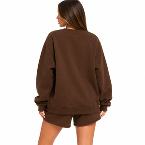 Ensemble sweat-shirt et short pour femme, style streetwear vintage, col rond, imprimé, respirant, écologique, séchage rapide, 100% coton - Product Image 3