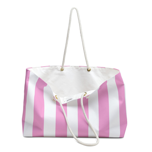 Pink and White Striped Weekender <b>Bag</b> Beach Tote Vacation Travel Carryall <b>Large</b> Capacity Summer Womens Overnight Handbag <b>Gift</b> - Product Image 3