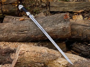 Couteau de chasse en acier Damas à lame droite, manche en cuir avec étui, épaisseur 0,7 mm, qualité DIY - Product Image 5
